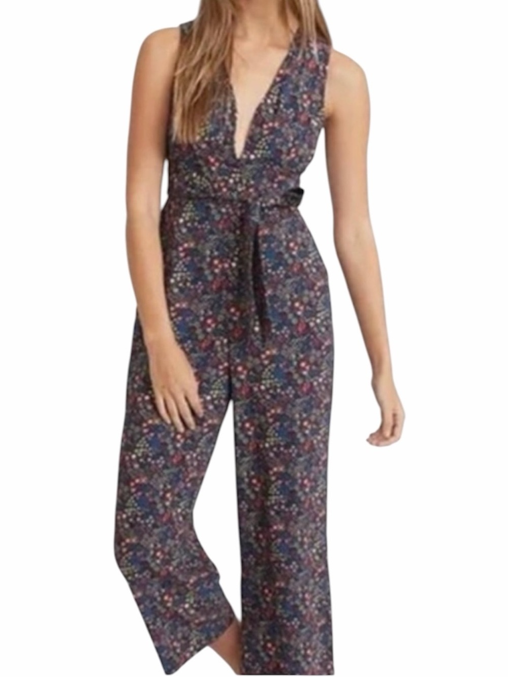 Marine Layer Blue Multicolor Floral Holli Sleeveless V-Neck Jumpsuit Small